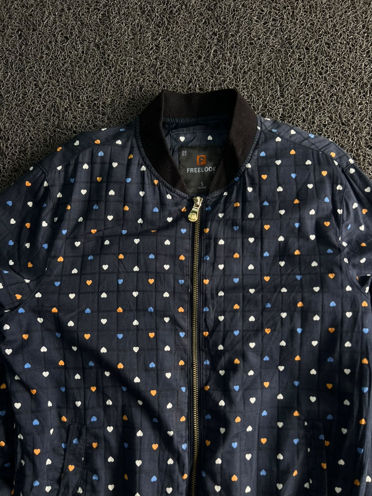 Freelook Heart Print Quilted Bomber Jacket –Zip-Up Casual Jacket