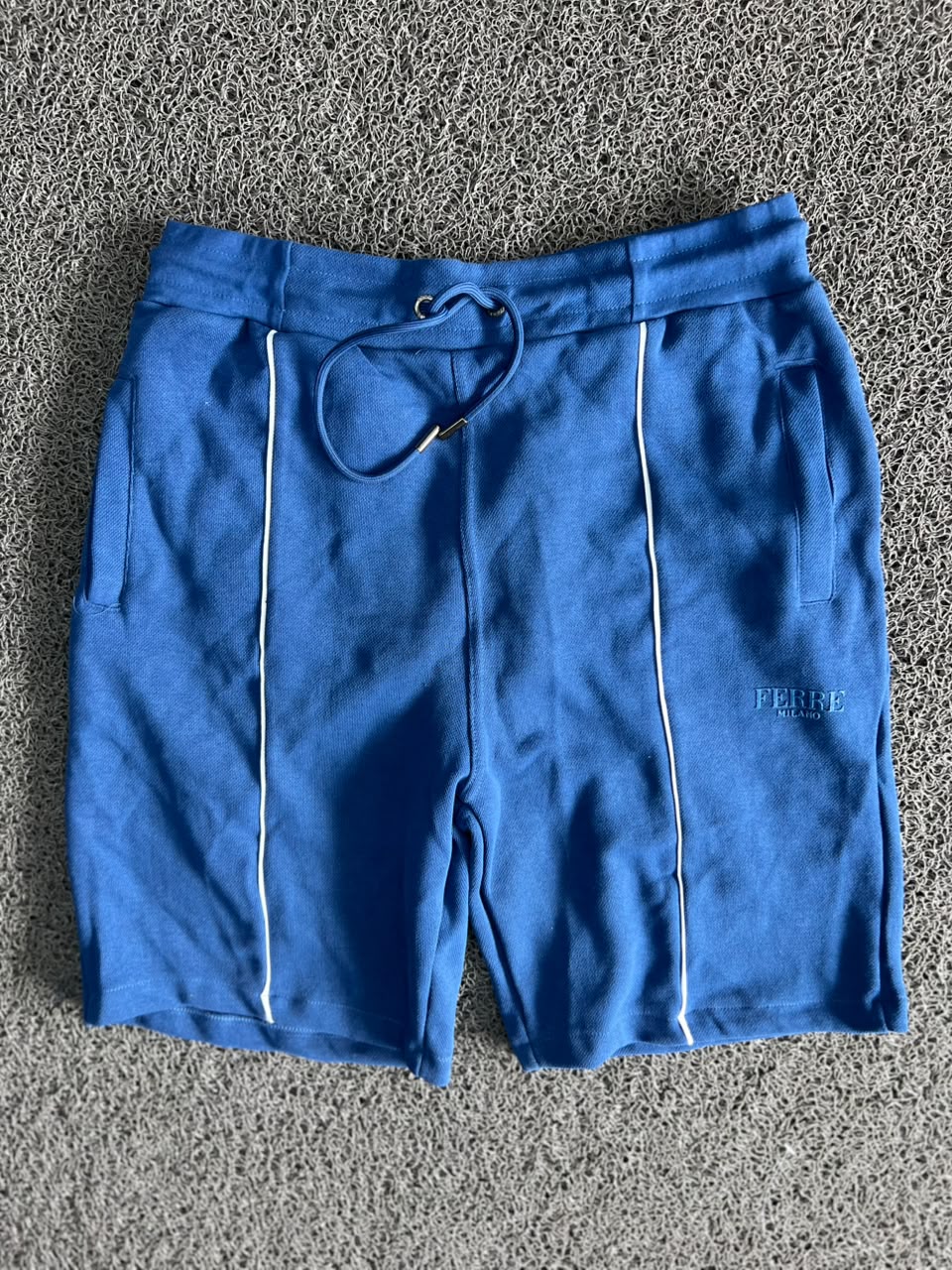 Ferre Milano Blue Drawstring Sweat Shorts – Men's Casual Cotton Lounge Shorts with White Piping