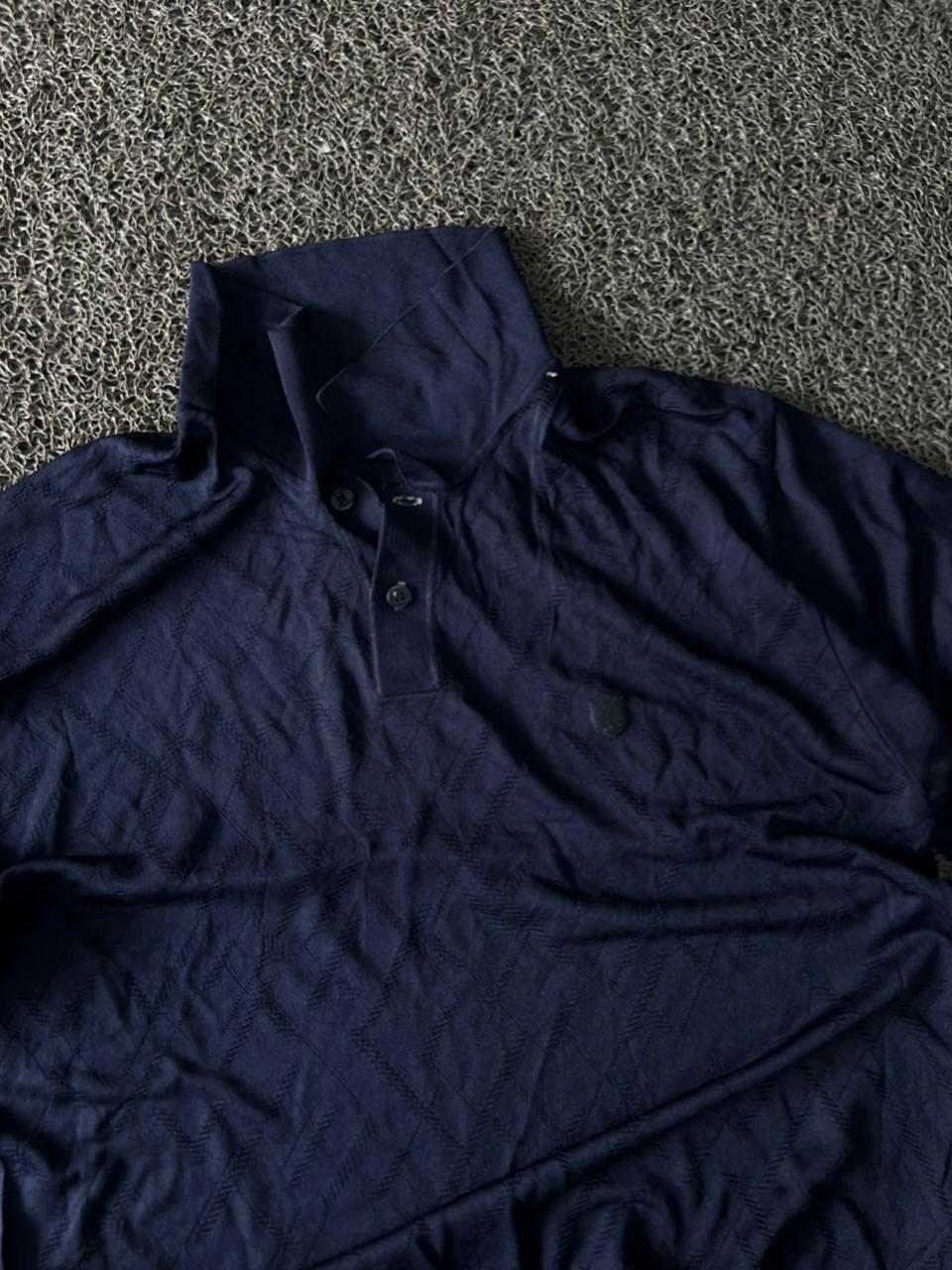 Men's Navy Blue Textured Polo T-Shirt – Regular Fit, Half Sleeve Casual Cotton Blend