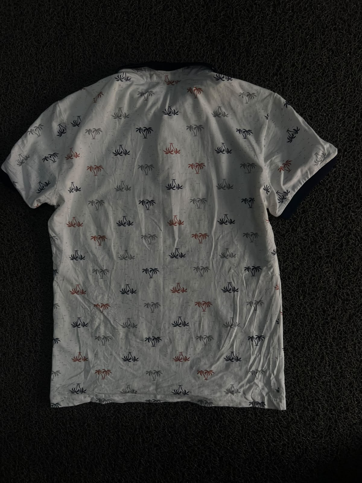 Palm Tree Print Polo T-Shirt with Contrast Collar