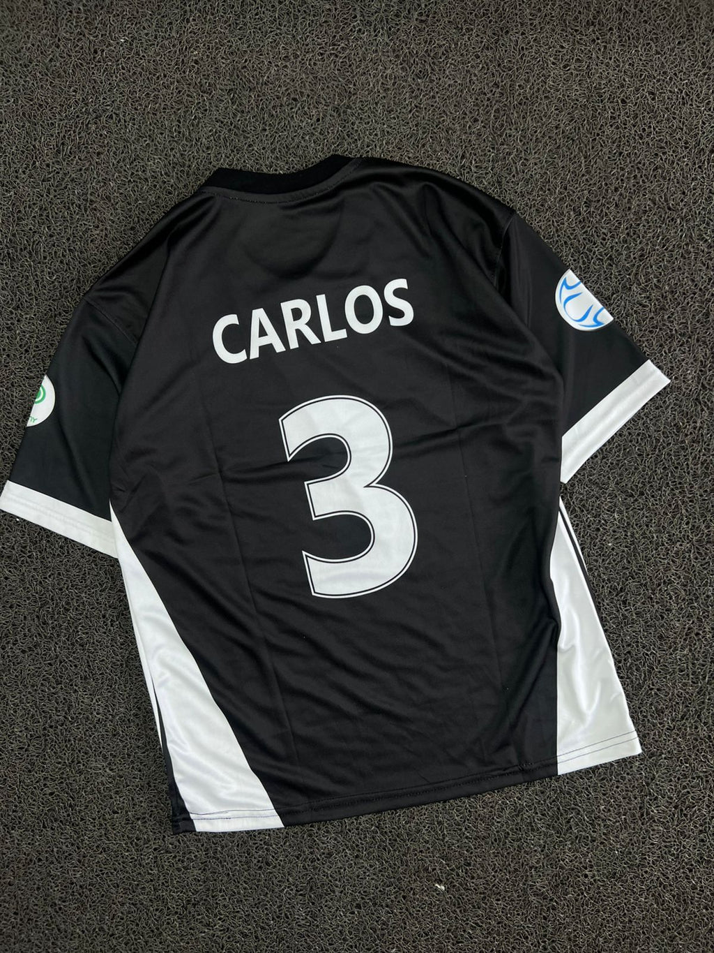 Carlos #3 Black Champions Edition Five Sleeve Football Jersey
