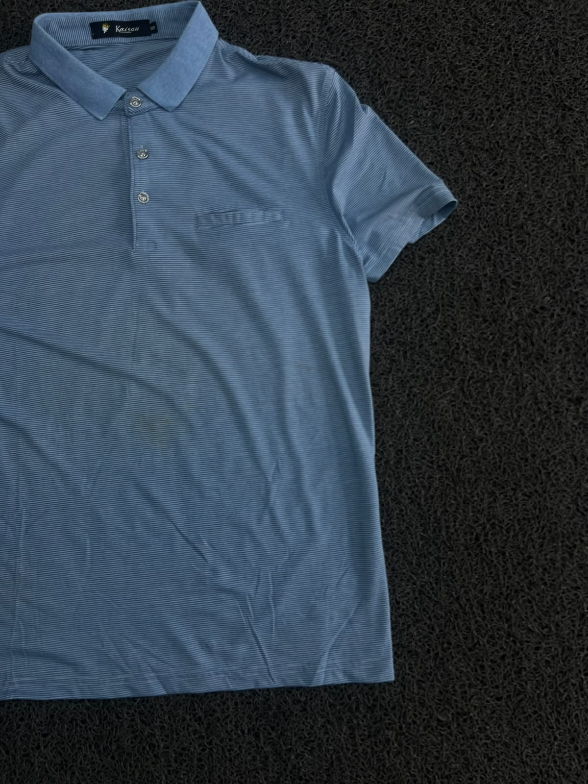 Men’s  Blue Fine Pattern Polo T-Shirt with Collared Neck ⚠️ Small Stains