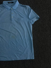 Men’s  Blue Fine Pattern Polo T-Shirt with Collared Neck ⚠️ Small Stains