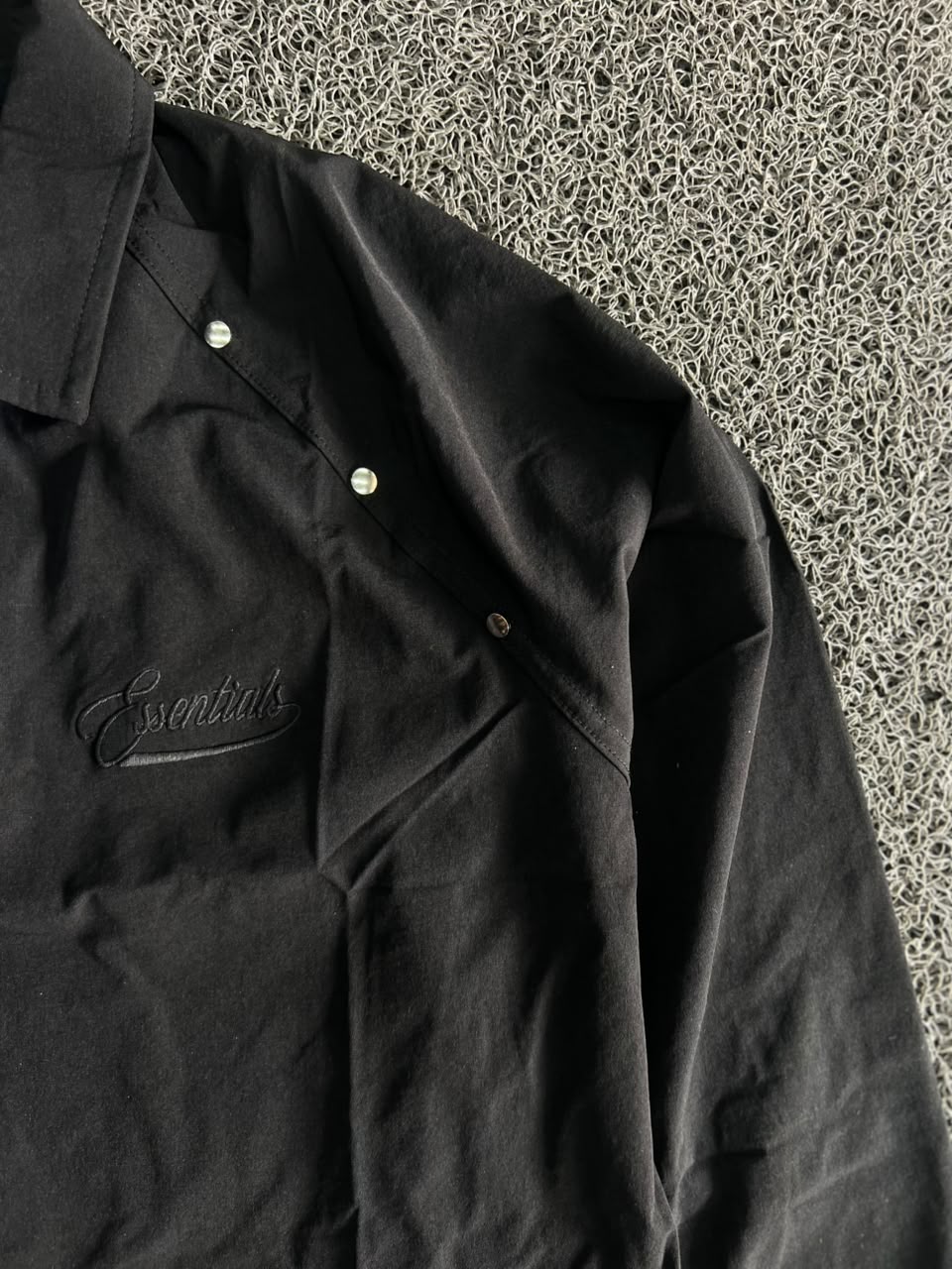 Essentials Embroidery Black Utility Shirt – Button-Up Lightweight Casual Outerwear