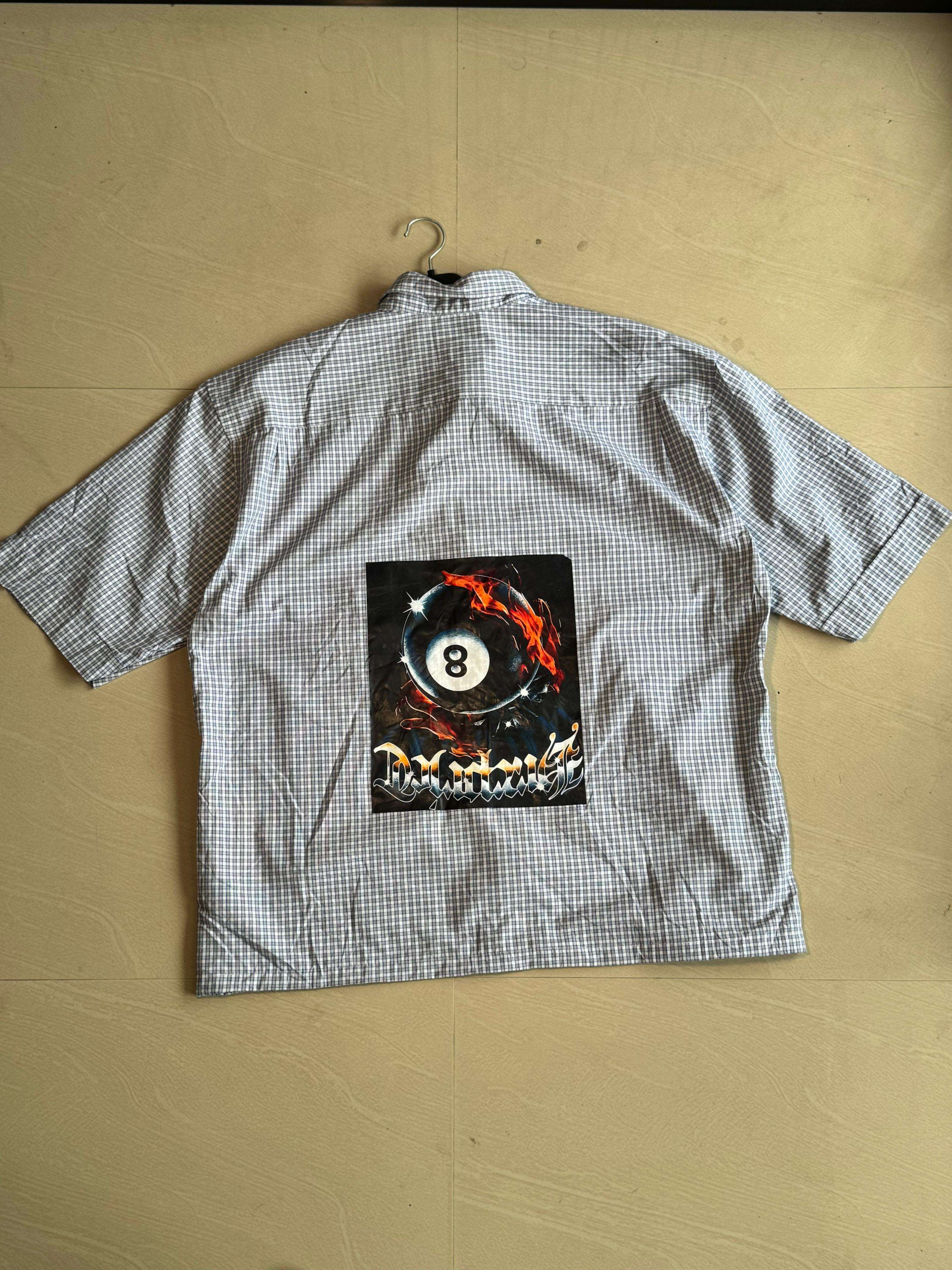 Check Oversized Boxy Half Sleeve Shirt – 8 Ball Back Graphic