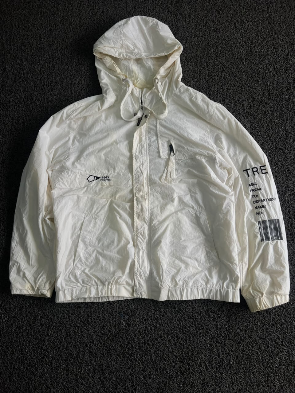 White Streetwear Hooded Jacket –⚠️ Minor Stain | Full Zip