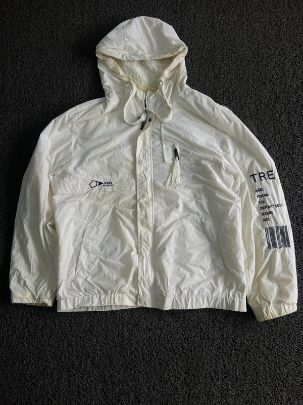 White Streetwear Hooded Jacket –⚠️ Minor Stain | Full Zip