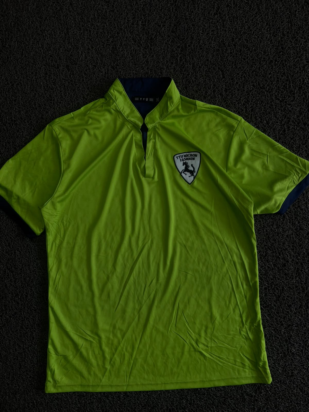 Polo T-Shirt with Stand Collar, Button Placket & Contrast Trim