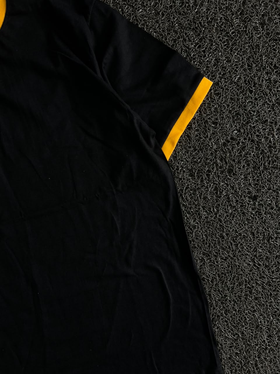 Black T-Shirt with Contrast Yellow Collar & Sleeve Trim