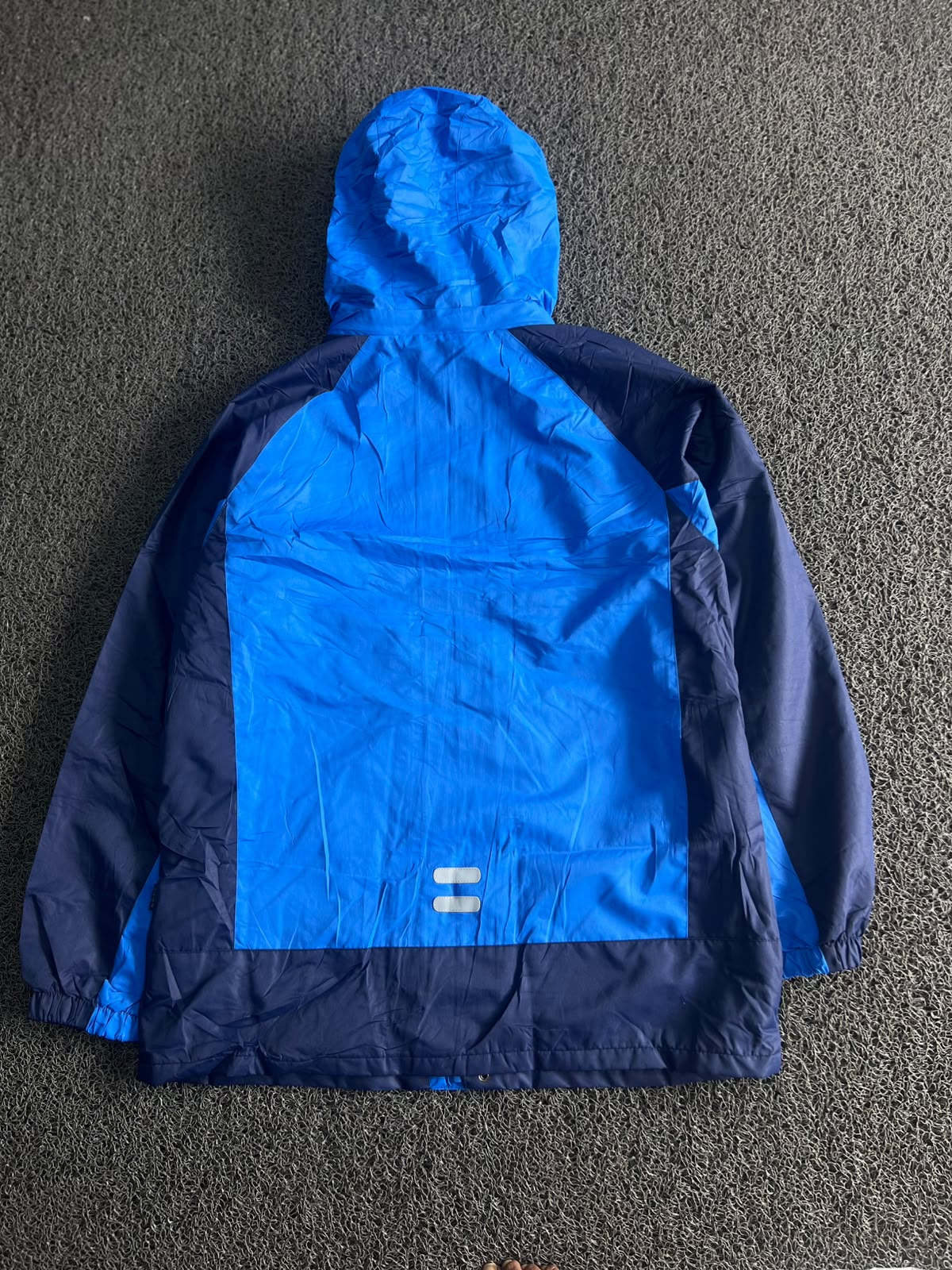 Blue Hooded Waterproof Rain Jacket with Reflective Details