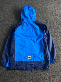 Blue Hooded Waterproof Rain Jacket with Reflective Details