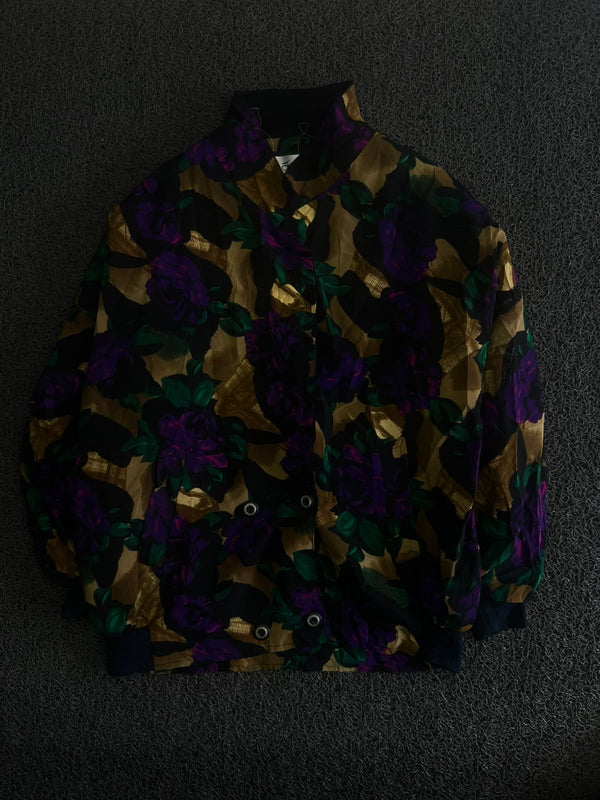 Vintage Floral Print Bomber Jacket