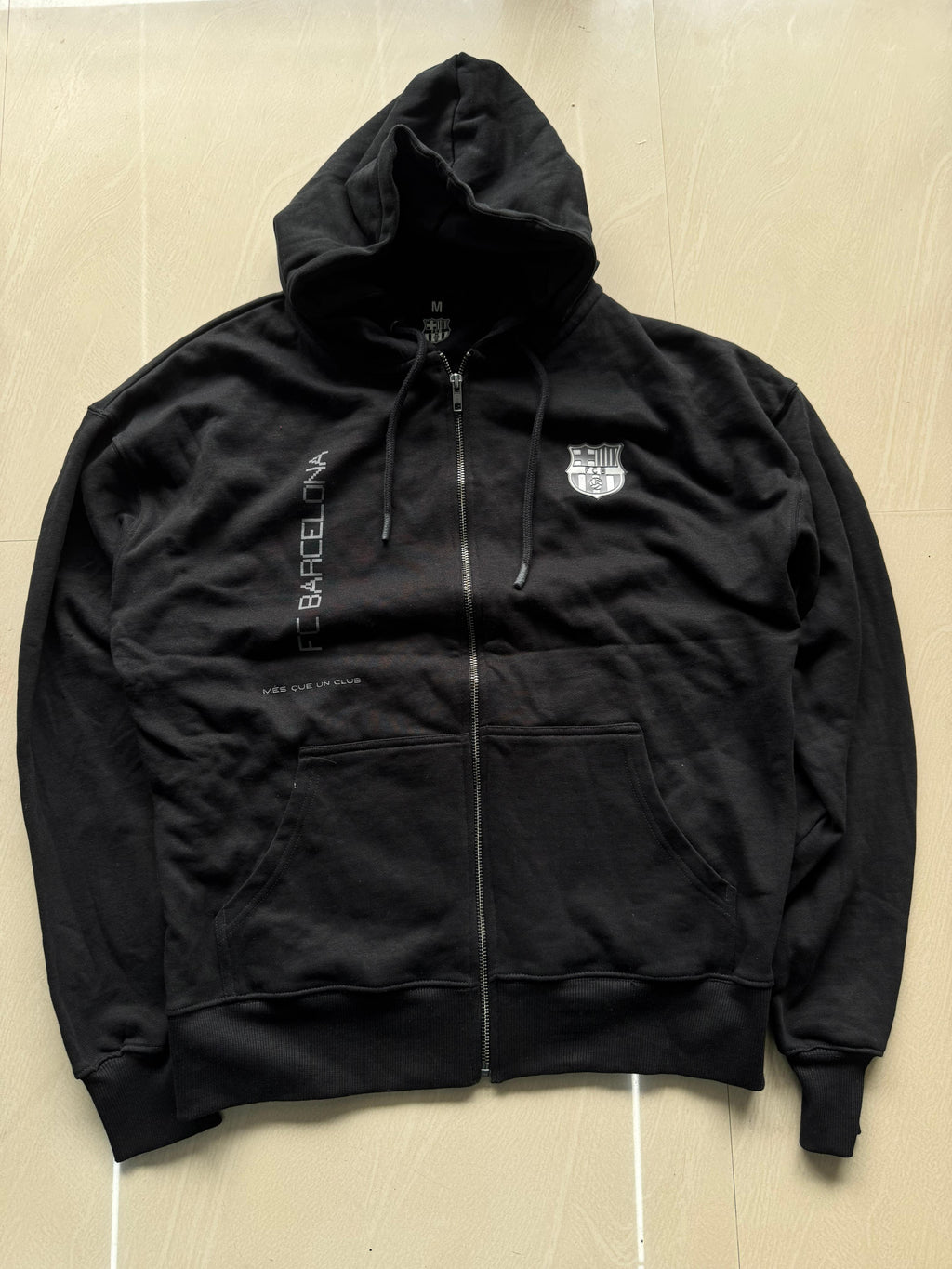 FC Barcelona Black Zip-Up Oversized Hoodie