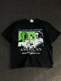 American Psycho Huey Lewis Graphic Oversized Black T-Shirt