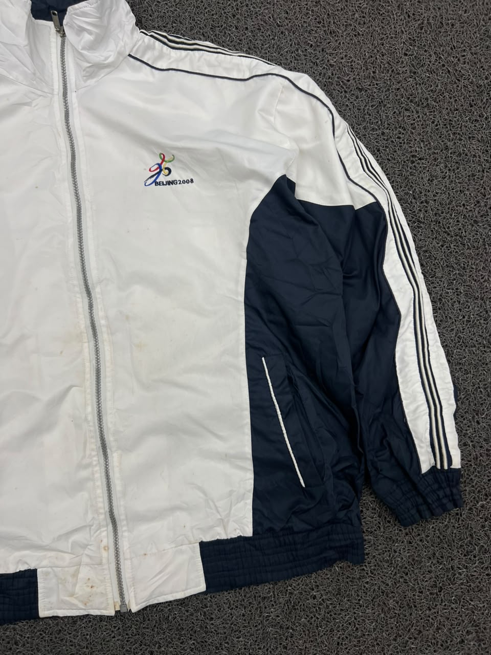 Vintage Beijing 2008 Olympic Games Track Jacket – White & Navy Full Zip Sports Windbreaker