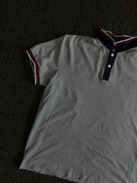 Vintage Polo T-Shirt with Contrast Striped Collar & Sleeve Trim – Thriftwear