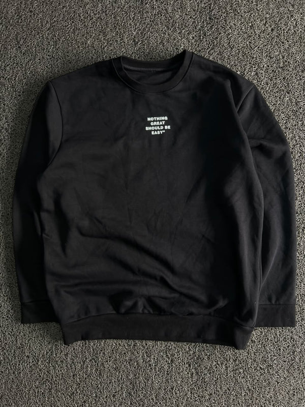 Long-Sleeve Graphic Crew Neck T-Shirt – “Nothing Great Should Be Easy”