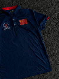 Vintage Navy Blue China Sport Polo T-Shirt with Flag