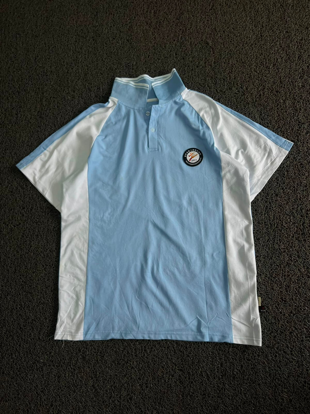 Vintage Sky Blue & White Sports Polo Shirt