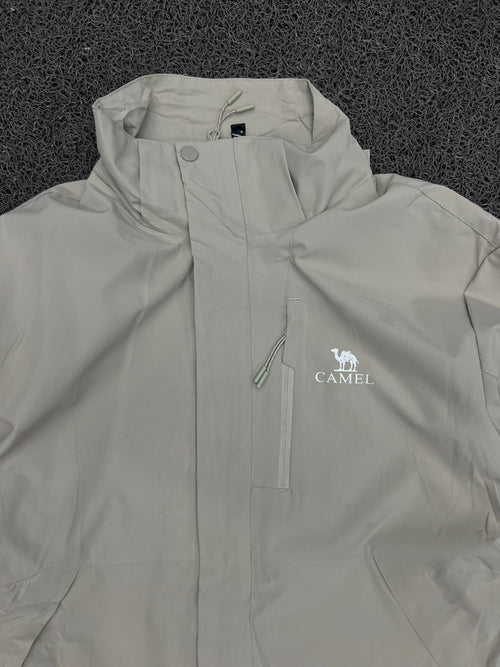 Camel Lightweight Hooded Outdoor Jacket – Light Grey Full Zip Windbreaker