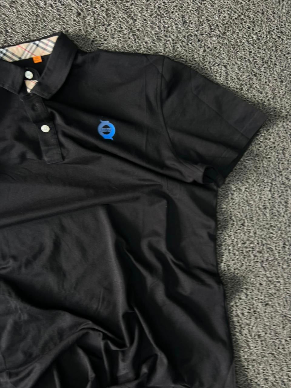 Black Classic Polo T-Shirt with Blue Logo Embroidery