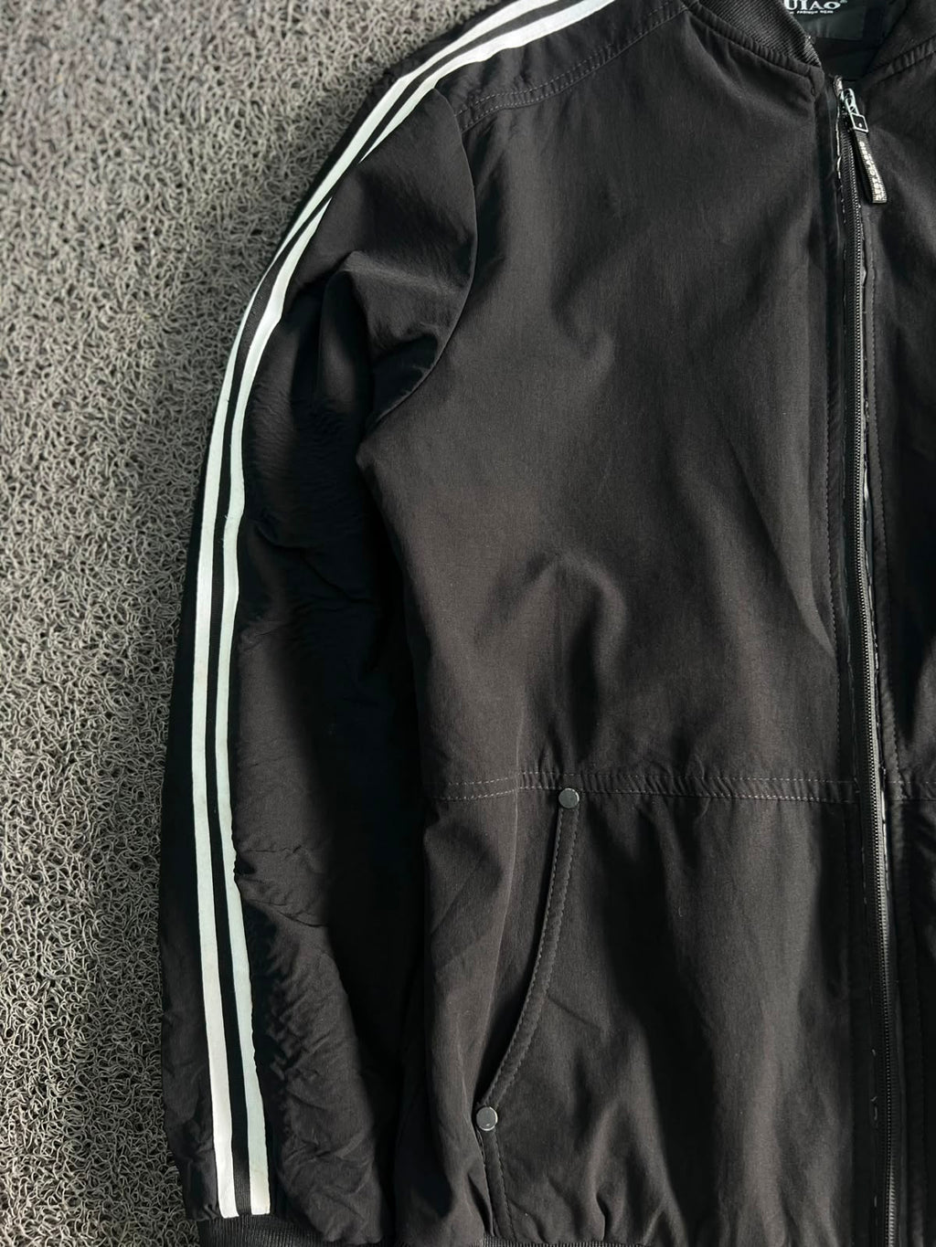 RUIAO Black Stripe Track Jacket – Full Zip Casual Bomber | Black/White
