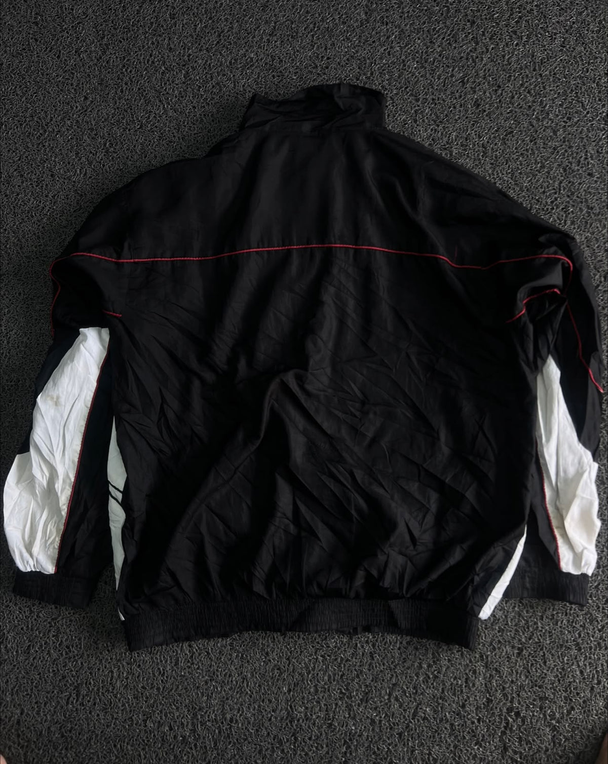 Black & White Colorblock Zip-Up Windbreaker Jacket with Red Detailing