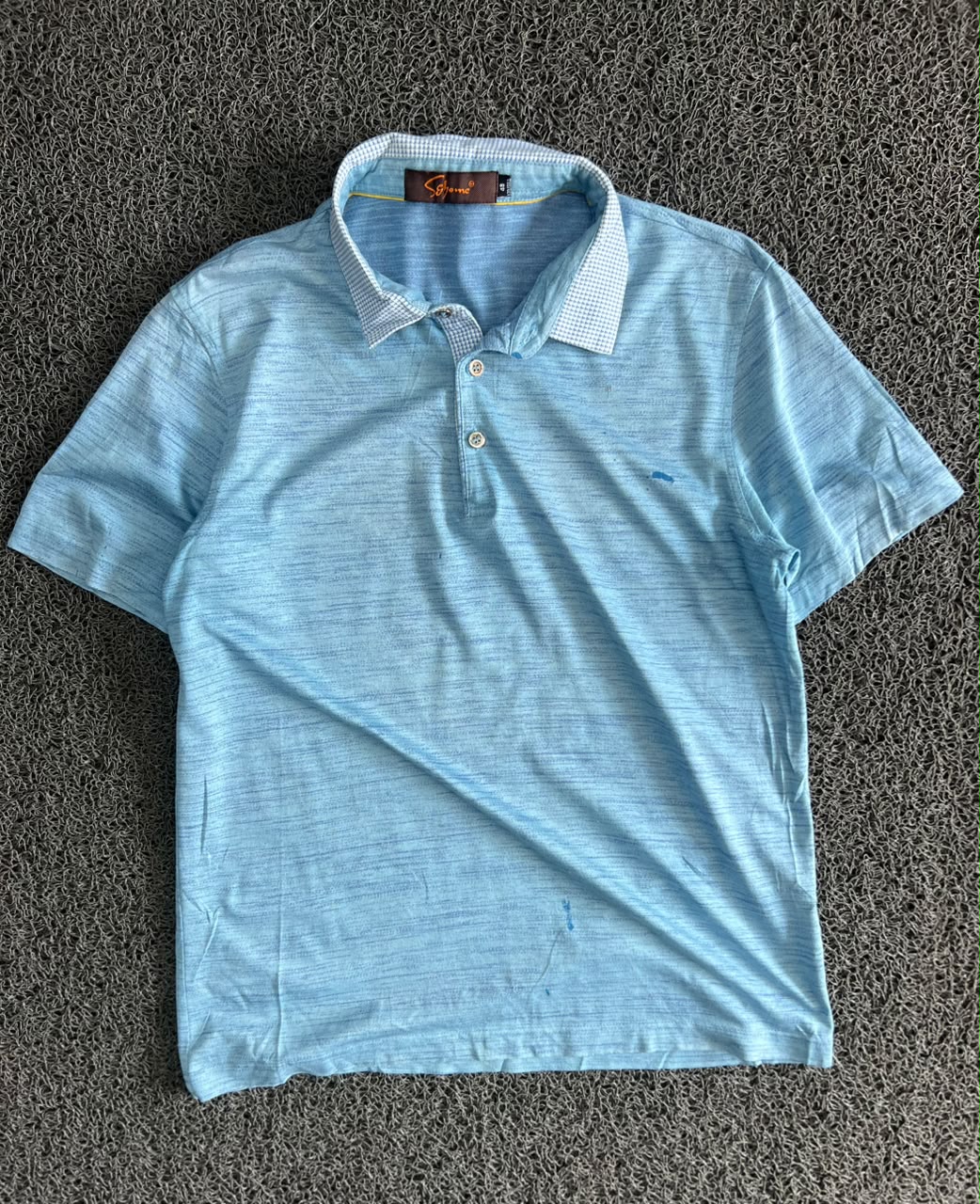 Men’s Light Blue Textured Polo T-Shirt with Contrast Collar