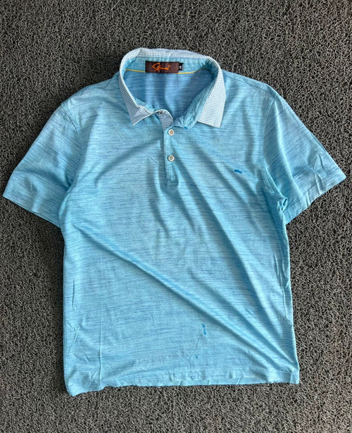 Men’s Light Blue Textured Polo T-Shirt with Contrast Collar