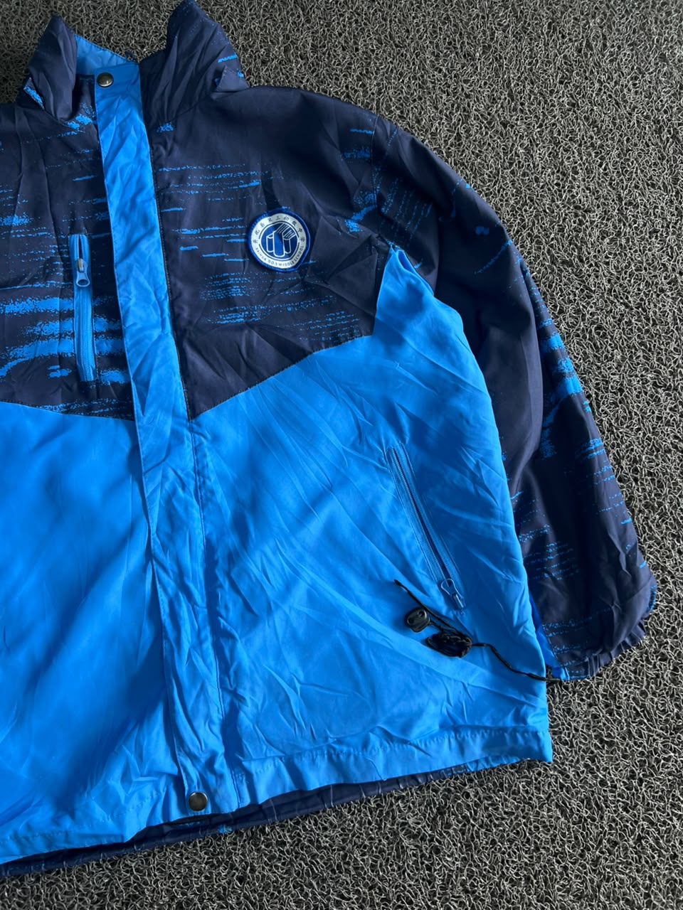 Blue & Navy Colorblock Hooded Windbreaker Jacket