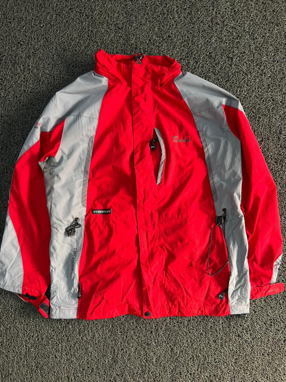 Vintage Red & Grey Hooded Waterproof Outdoor Jacket