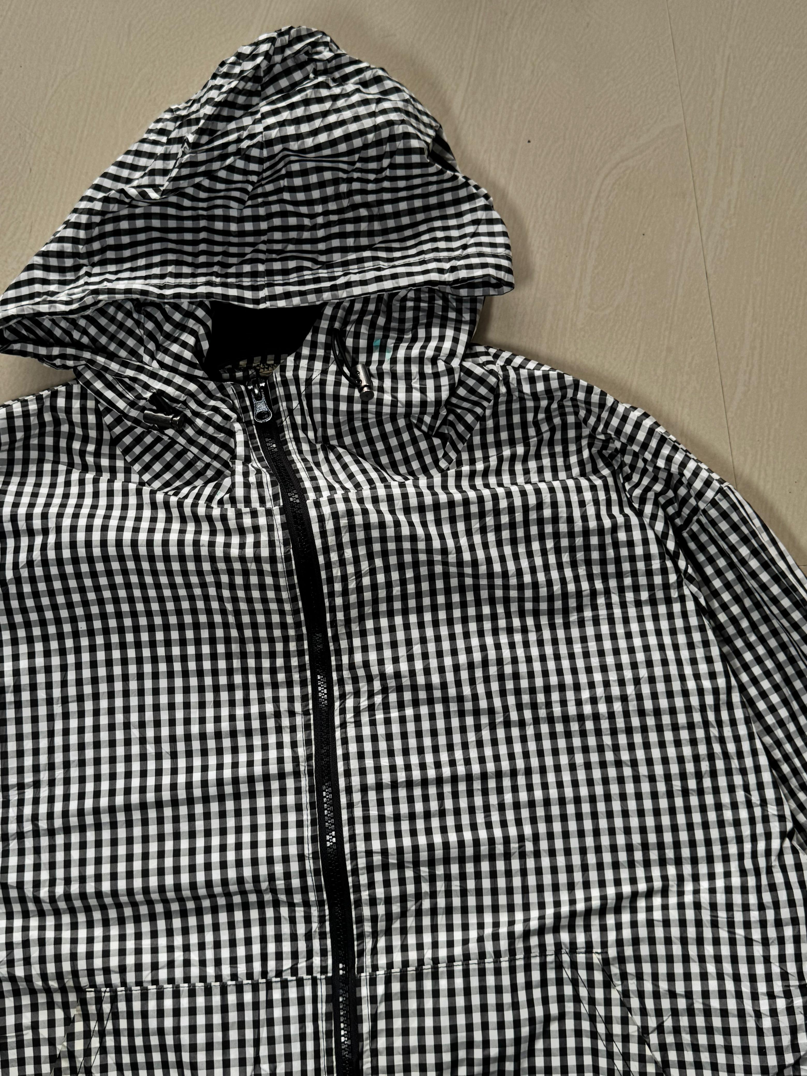 Black & White Checkered Hooded Windbreaker Jacket | Full Sleeve Zip-Up Casual Outerwear