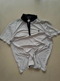 Classic White & Black Striped Mandarin Collar Polo T-Shirt