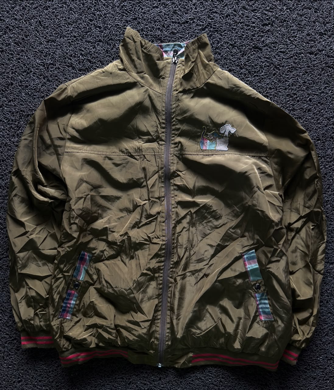 Vintage Windbreaker Jacket with Plaid Trim – Thriftwear