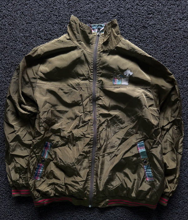 Vintage Windbreaker Jacket with Plaid Trim – Thriftwear