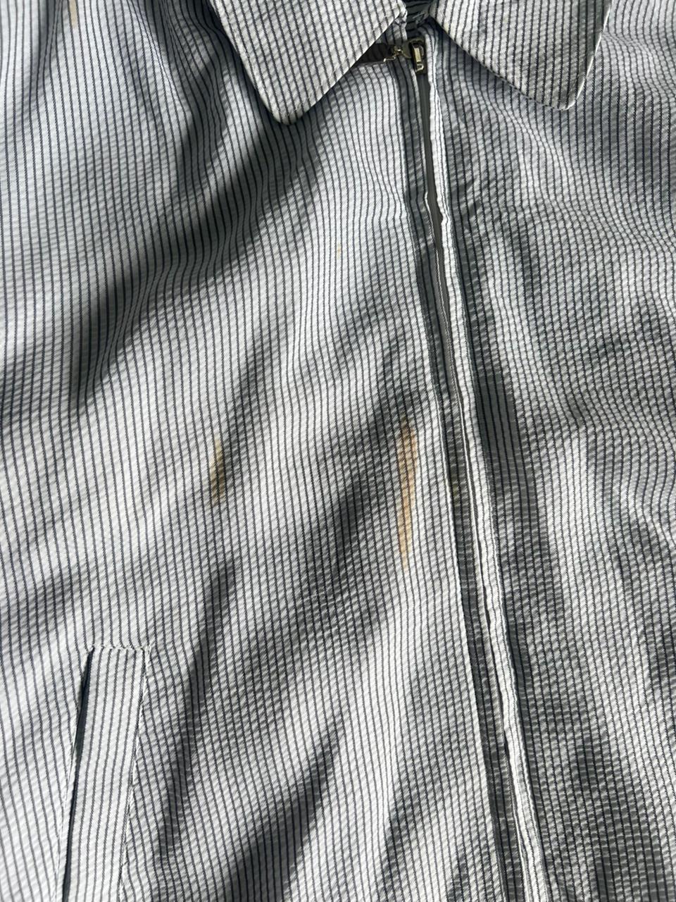 Men's White Micro-Stripe Zip-Up Harrington Jacket(⚠️Small Stain)