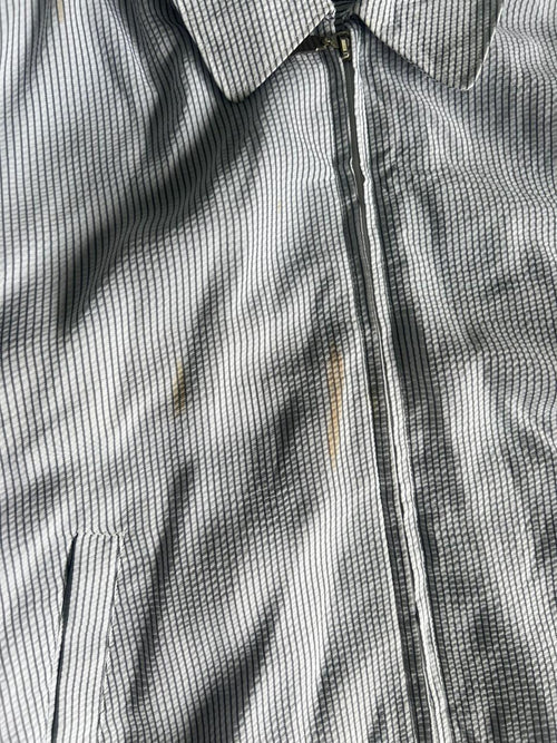 Men's White Micro-Stripe Zip-Up Harrington Jacket(⚠️Small Stain)
