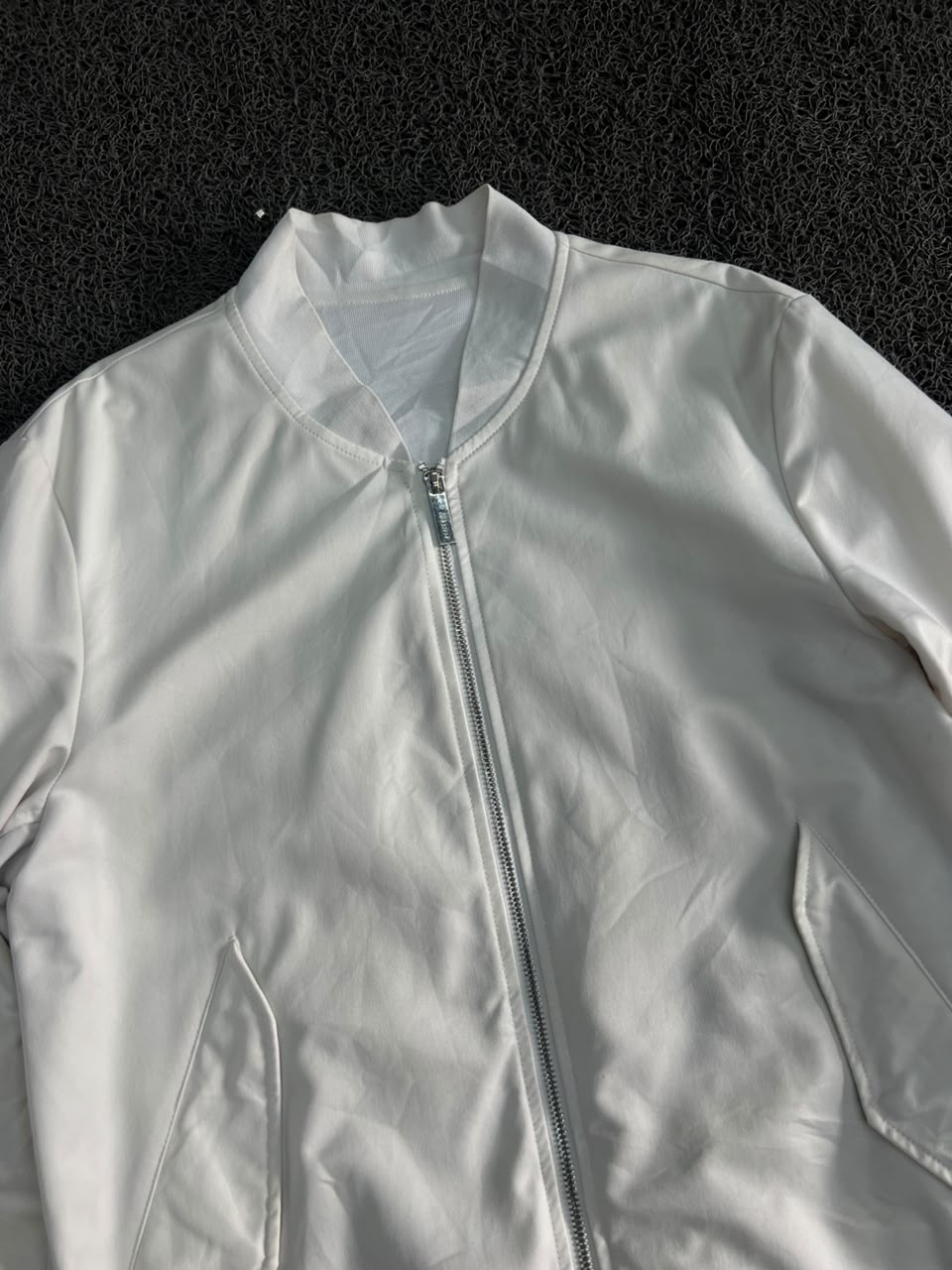 White Minimalist Bomber Jacket – Full Zip Casual Lightweight Jacket