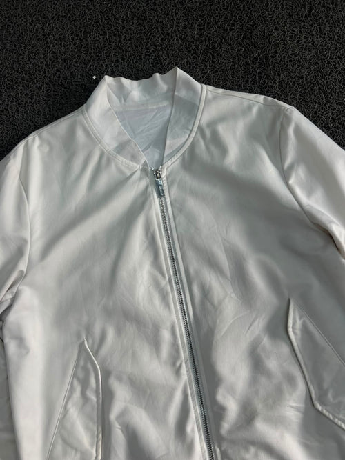White Minimalist Bomber Jacket – Full Zip Casual Lightweight Jacket
