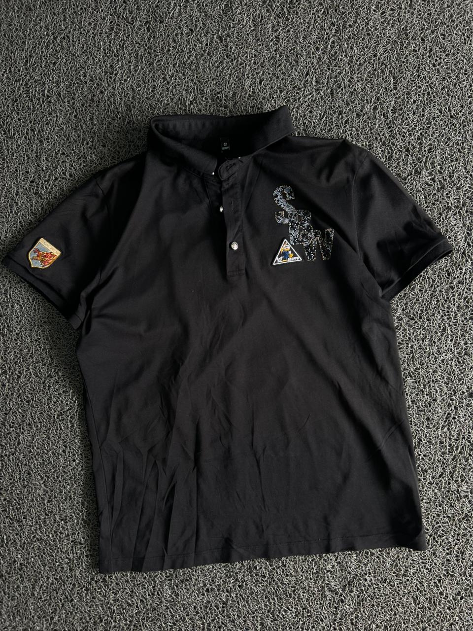Vintage Black Embroidered Polo T-Shirt | Men's Casual Wear
