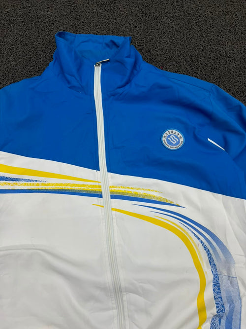 Vintage Blue & White Colorblock Track Jacket – Retro Full Zip Sports Jacket