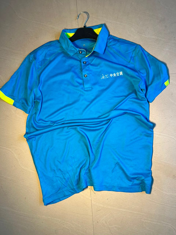 Vintage Blue Workwear Polo T-Shirt with Neon Accent Details