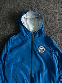 Double Side Blue and Grey Hooded Jacket – Lightweight Zip-Up Windbreaker ⚠️ Small Stains and Small Damage