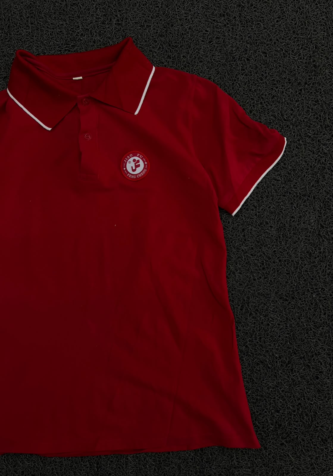 Vintage Red Polo T-Shirt with White Piping Detail & Embroidered Logo