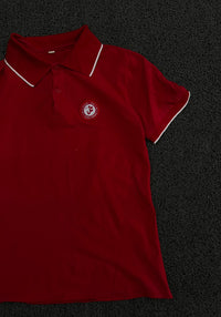 Vintage Red Polo T-Shirt with White Piping Detail & Embroidered Logo