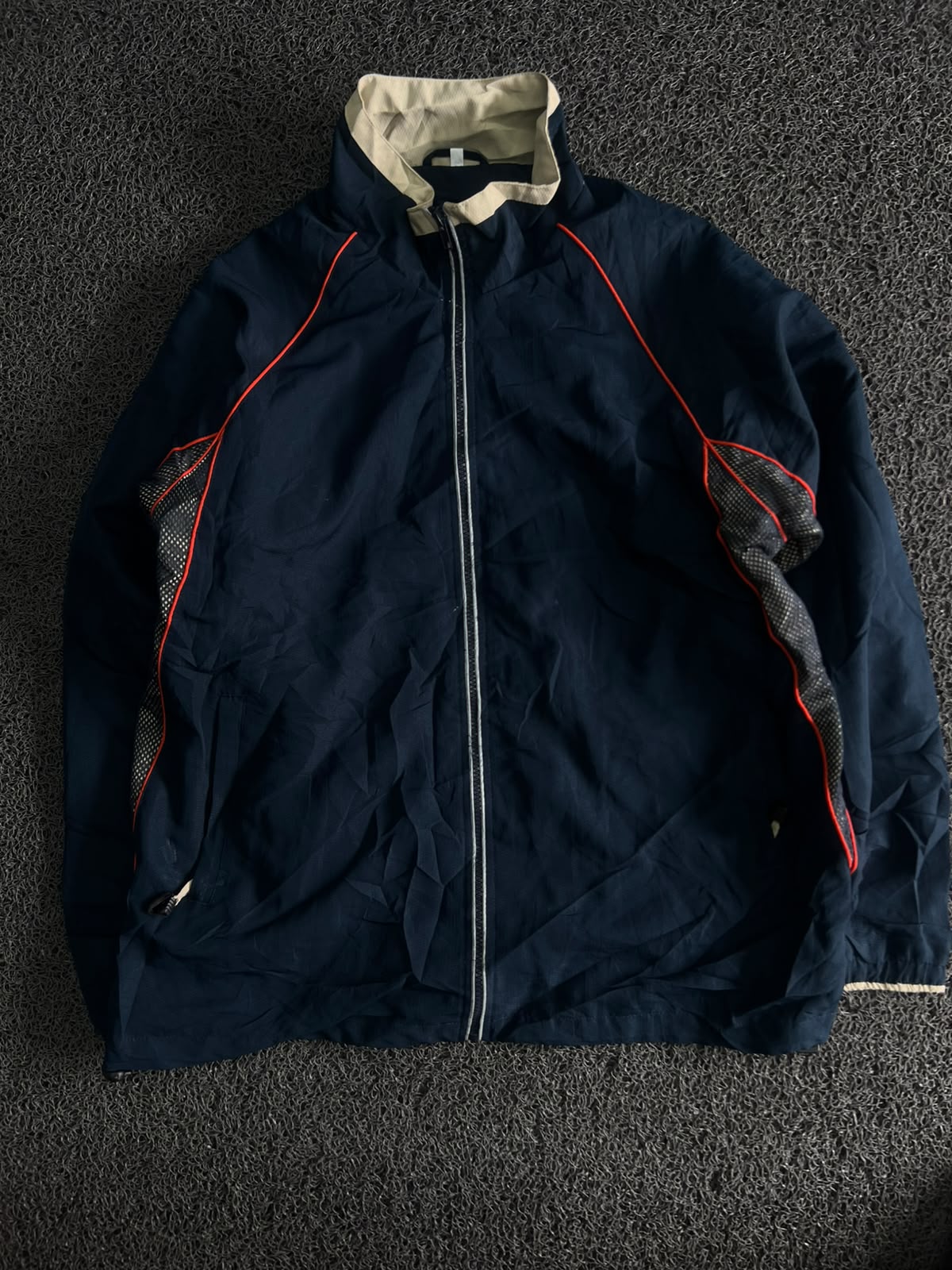 Lightweight Windbreaker Jacket with Contrast Red Piping & Zip Closure