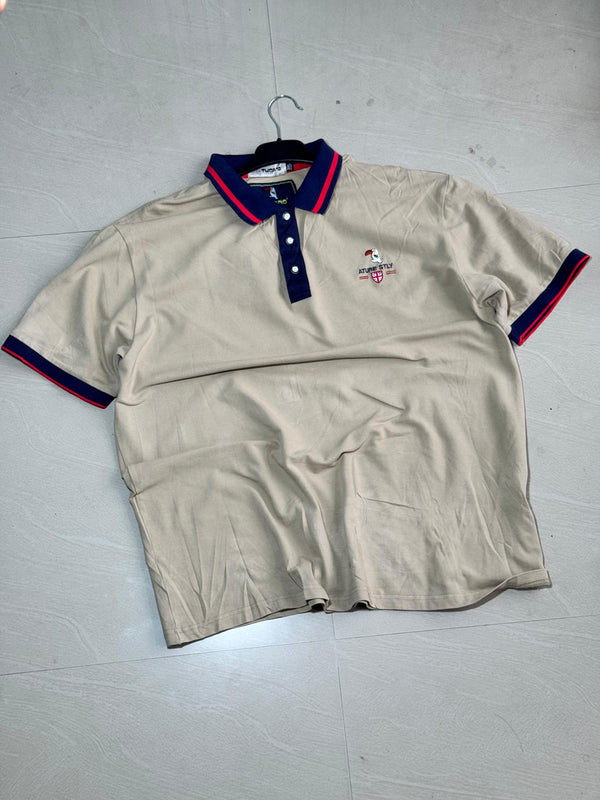 Vintage Nature Style Beige Polo T-Shirt with Contrast Collar