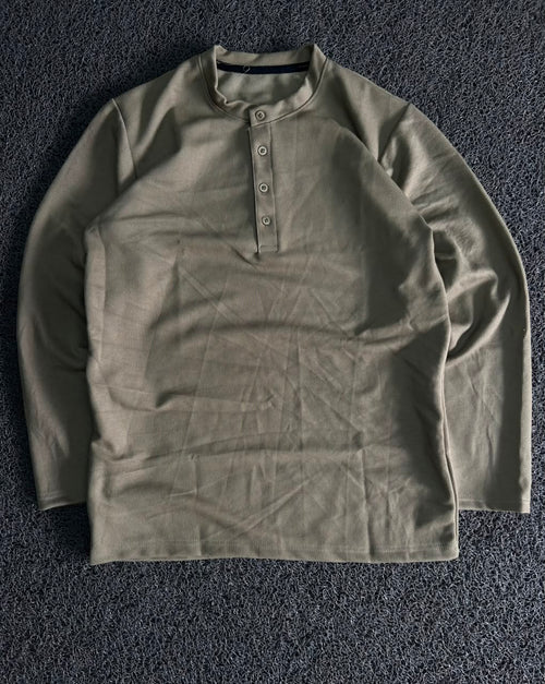 Olive Green Long Sleeve Henley T-Shirt for Men