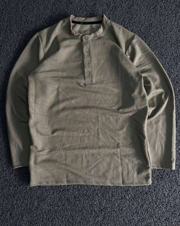 Olive Green Long Sleeve Henley T-Shirt for Men