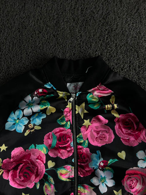 Black Floral Bomber Jacket with Full Zip